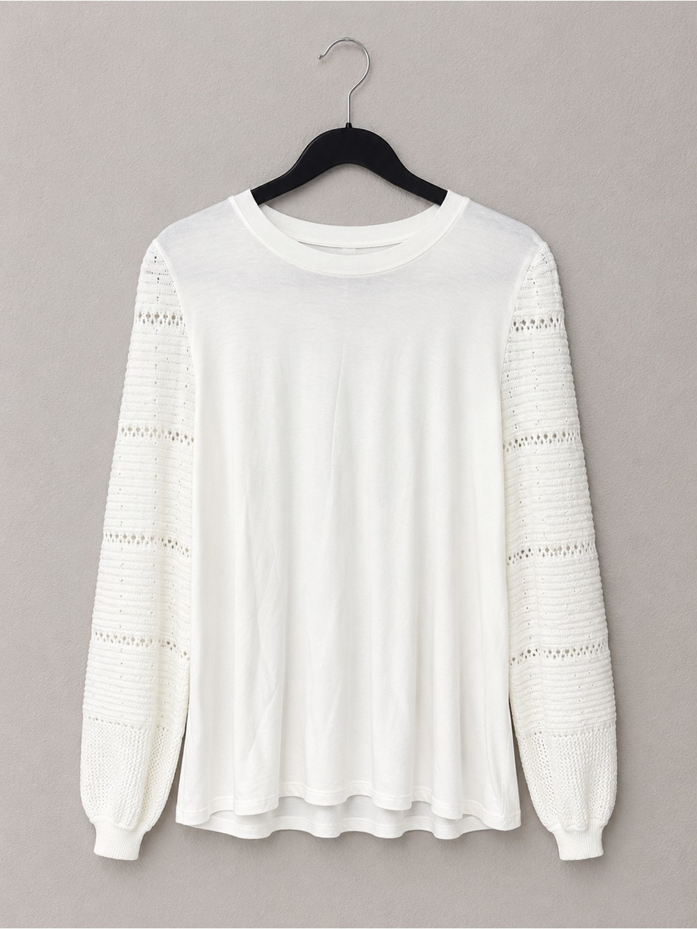 Lane Bryant White Long-Sleeve Top with Knit Textured Sleeves